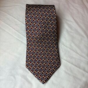 Brooks Brothers Makers Silk Tie Burgundy Blue Gold Horsebit Chain Link USA Made